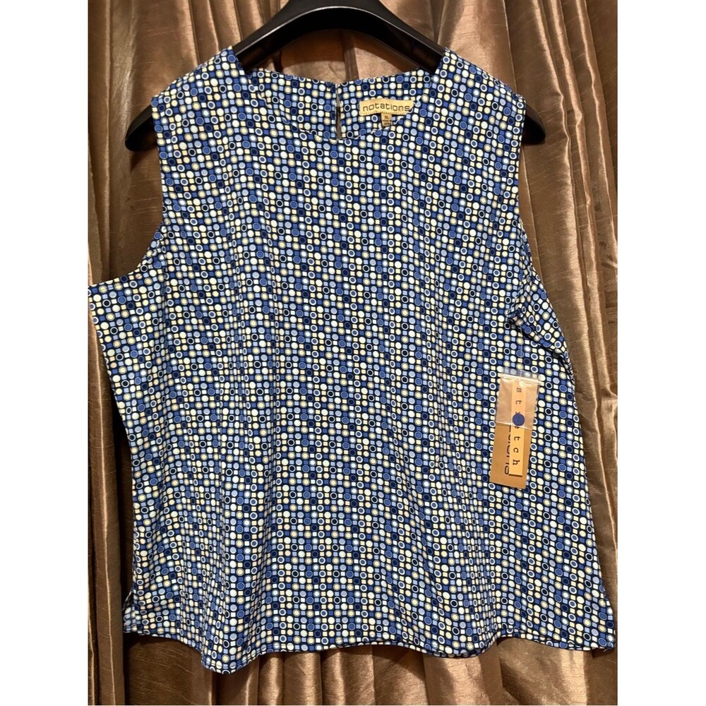 Notations Navy and White Sleeveless Geometric Dot Print Top #1907